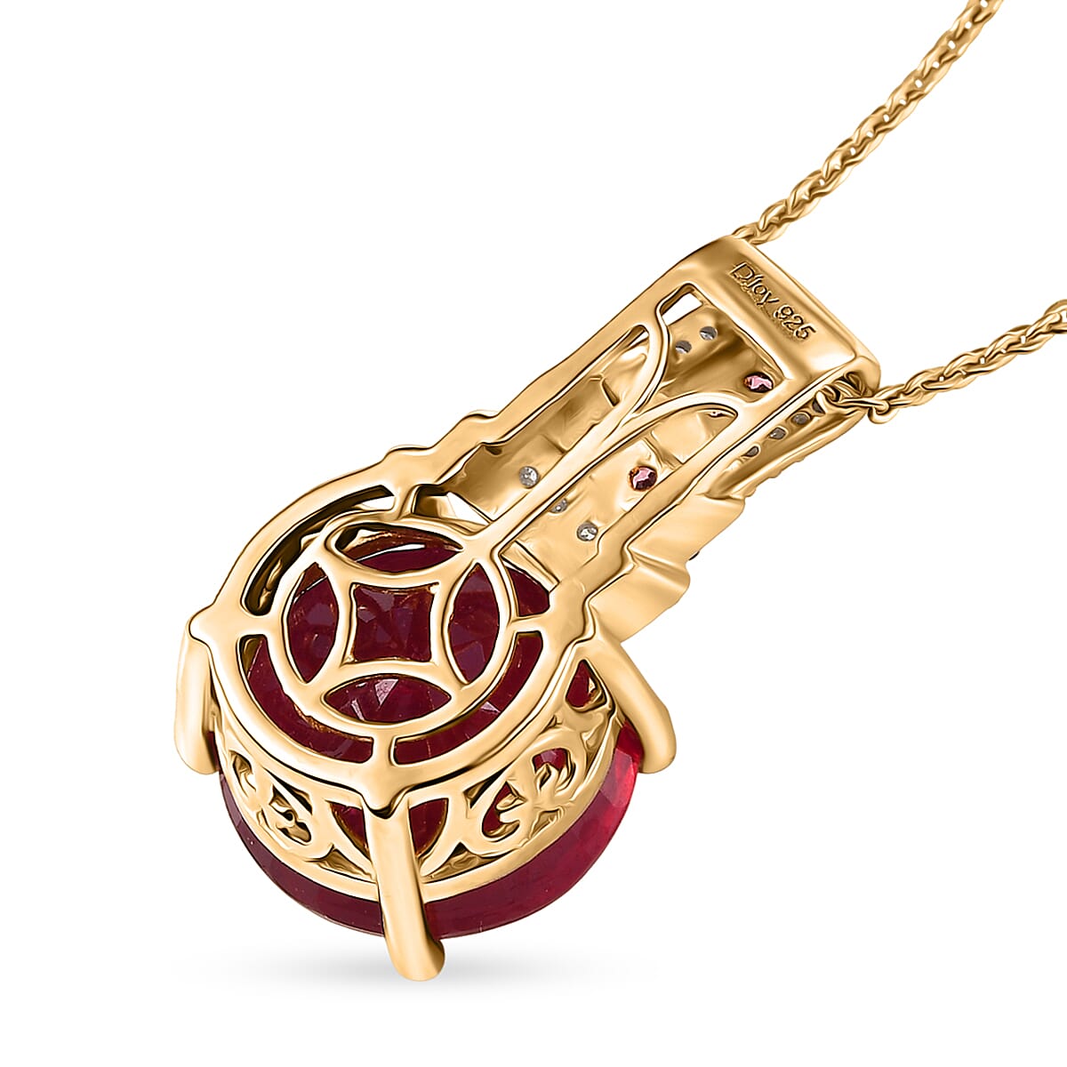 D'Joy Premium Niassa Ruby (FF) and Multi Gemstone 10.10 ctw Crimson Flower Pendant Necklace in 18K Vermeil Yellow Gold Over Sterling Silver 20 Inches image number 4