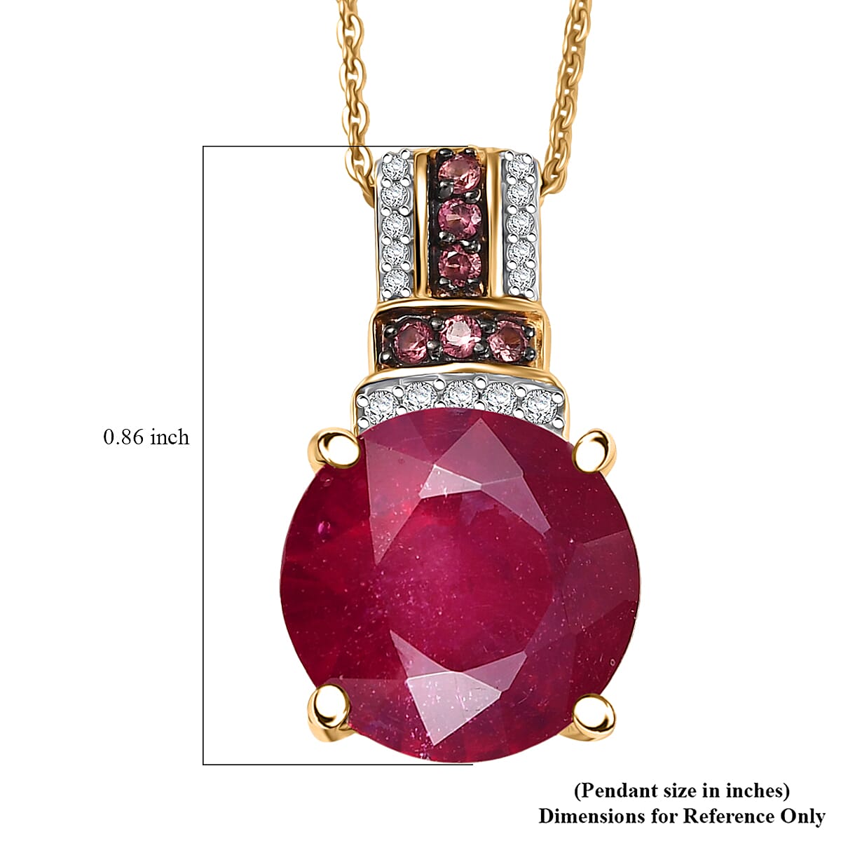 D'Joy Premium Niassa Ruby (FF) and Multi Gemstone 10.10 ctw Crimson Flower Pendant Necklace in 18K Vermeil Yellow Gold Over Sterling Silver 20 Inches image number 6
