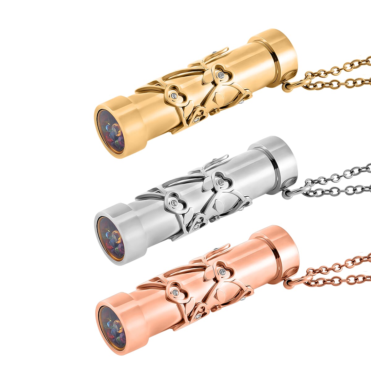 Set of 3 Simulated Multi Color Diamond Kaleidoscope Pendant Necklace in ION Plated YG, RG and Stainless Steel (30-32 Inches) 2.40 ctw (Del. In 10-12 Days) image number 3