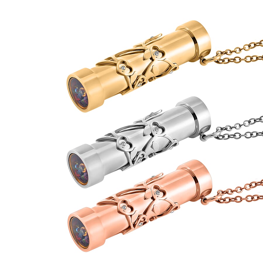 Set of 3 Simulated Multi Color Diamond Kaleidoscope Pendant Necklace in ION Plated YG, RG and Stainless Steel (30-32 Inches) 2.40 ctw (Del. In 10-12 Days)