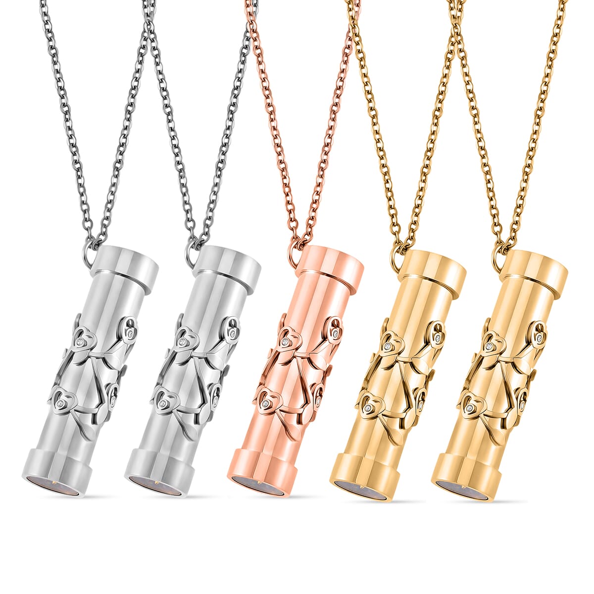 Set of 5 Simulated Multi Color Diamond 4.00 ctw Kaleidoscope Pendant Necklace in ION Plated YG, RG and Stainless Steel 30-32 Inches  image number 0