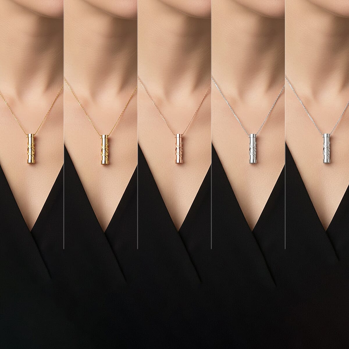 Set of 5 Simulated Multi Color Diamond Kaleidoscope Pendant Necklace in ION Plated YG, RG and Stainless Steel (30-32 Inches) 4.00 ctw (Del. In 10-12 Days) image number 2