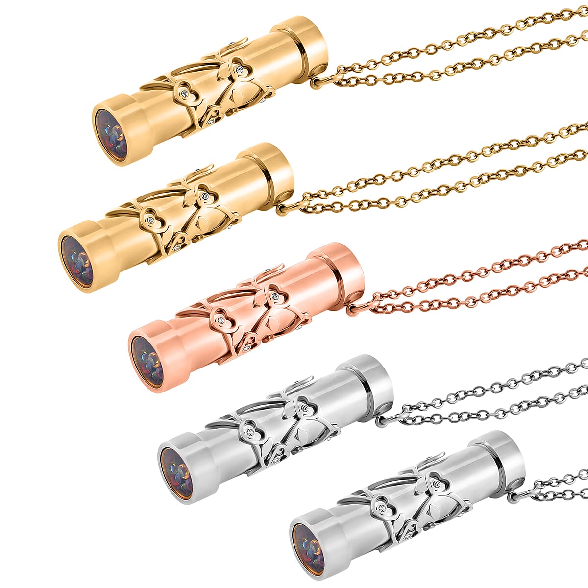 Set of 5 Simulated Multi Color Diamond Kaleidoscope Pendant Necklace in ION Plated YG, RG and Stainless Steel (30-32 Inches) 4.00 ctw (Del. In 10-12 Days) image number 3