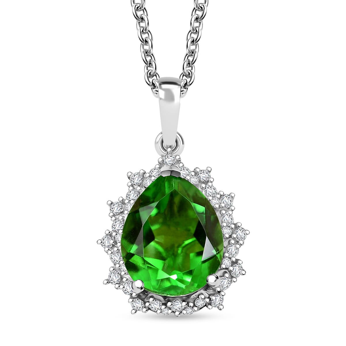 D'Joy Chartreuse Quartz (Triplet) and White Zircon 5.15 ctw Leaves Pendant in Platinum Over Sterling Silver with Stainless Steel Necklace 20 Inches image number 0