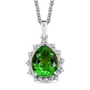 D'Joy Chartreuse Quartz (Triplet) and White Zircon 5.15 ctw Leaves Pendant in Platinum Over Sterling Silver with Stainless Steel Necklace 20 Inches