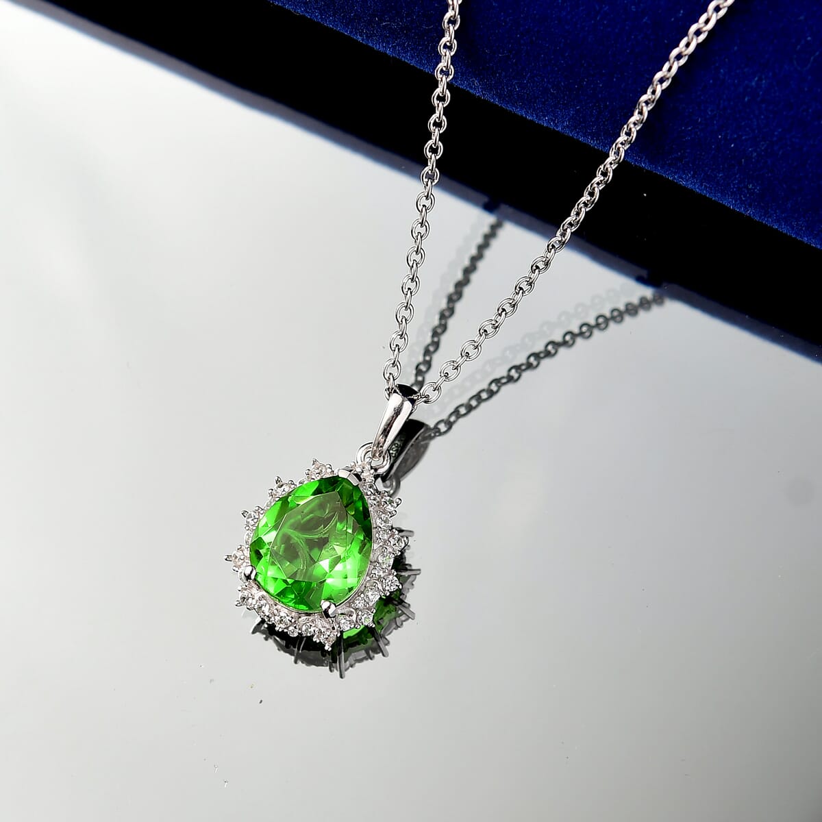 D'Joy Chartreuse Quartz (Triplet) and White Zircon 5.15 ctw Leaves Pendant in Platinum Over Sterling Silver with Stainless Steel Necklace 20 Inches image number 1