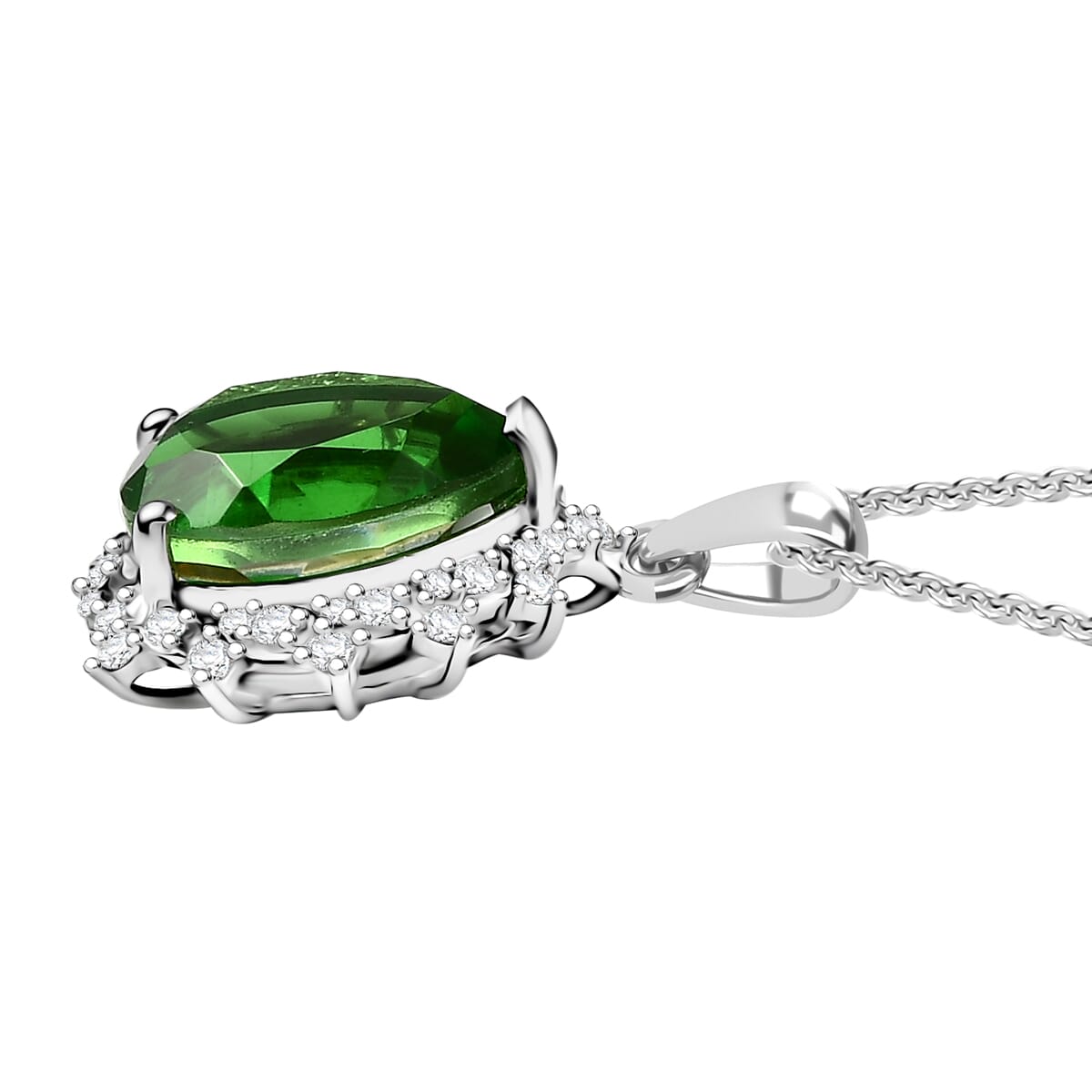 D'Joy Chartreuse Quartz (Triplet) and White Zircon 5.15 ctw Leaves Pendant in Platinum Over Sterling Silver with Stainless Steel Necklace 20 Inches image number 3