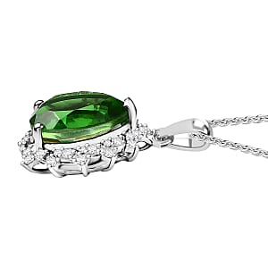 D'Joy Chartreuse Quartz (Triplet) and White Zircon 5.15 ctw Leaves Pendant in Platinum Over Sterling Silver with Stainless Steel Necklace 20 Inches