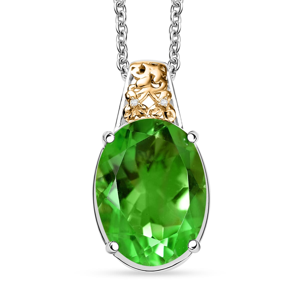 Ever True Chartreuse Quartz and White Zircon 9.80 ctw Floral Pendant in 18K YG Plated and Platinum Bond with Stainless Steel Necklace 20 Inches image number 0
