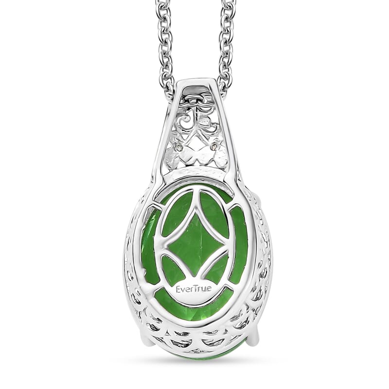 EverTrue Chartreuse Quartz and White Zircon 9.80 ctw Floral Pendant in 18K YG Plated and Platinum Bond with Stainless Steel Necklace 20 Inches