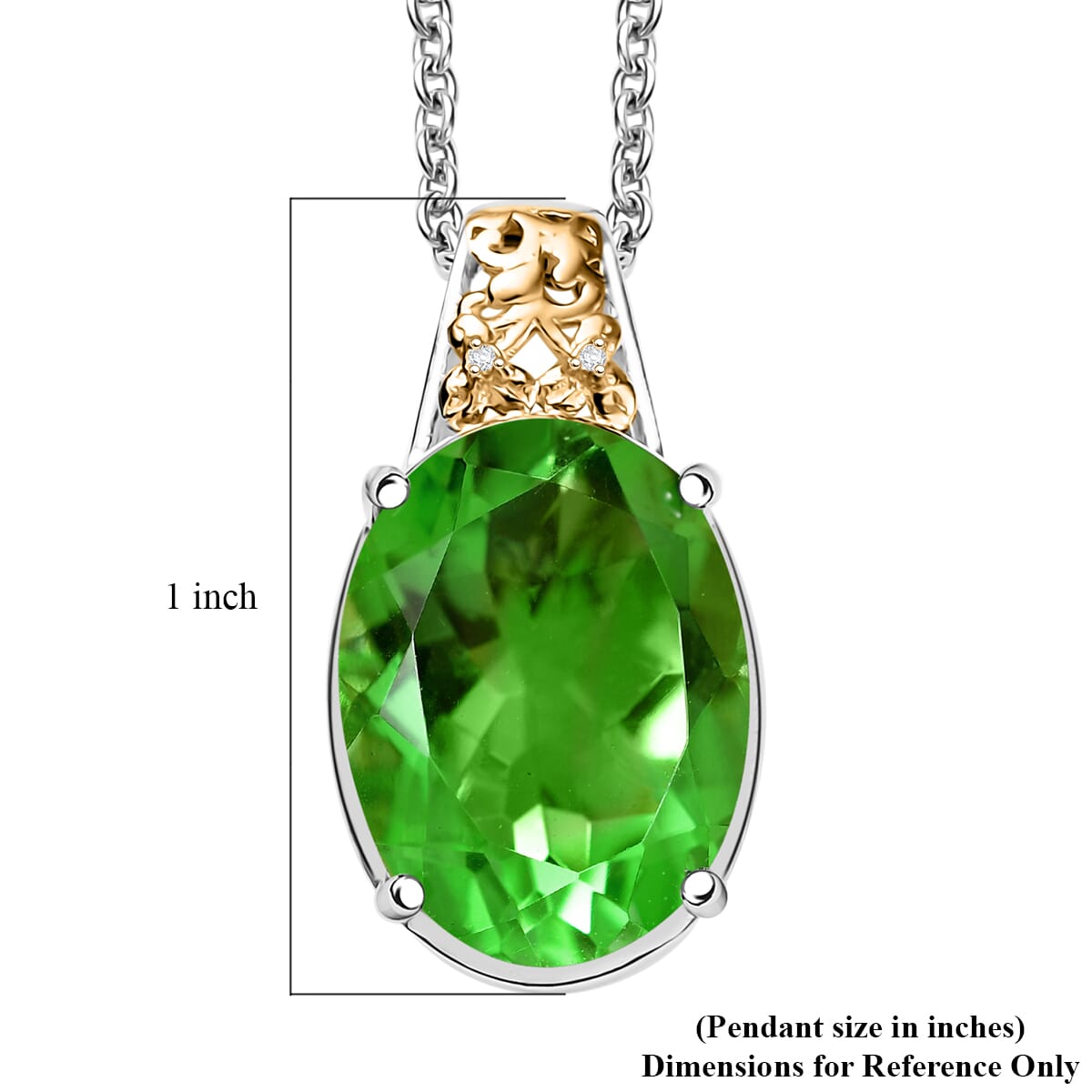 Ever True Chartreuse Quartz and White Zircon 9.80 ctw Floral Pendant in 18K YG Plated and Platinum Bond with Stainless Steel Necklace 20 Inches image number 5