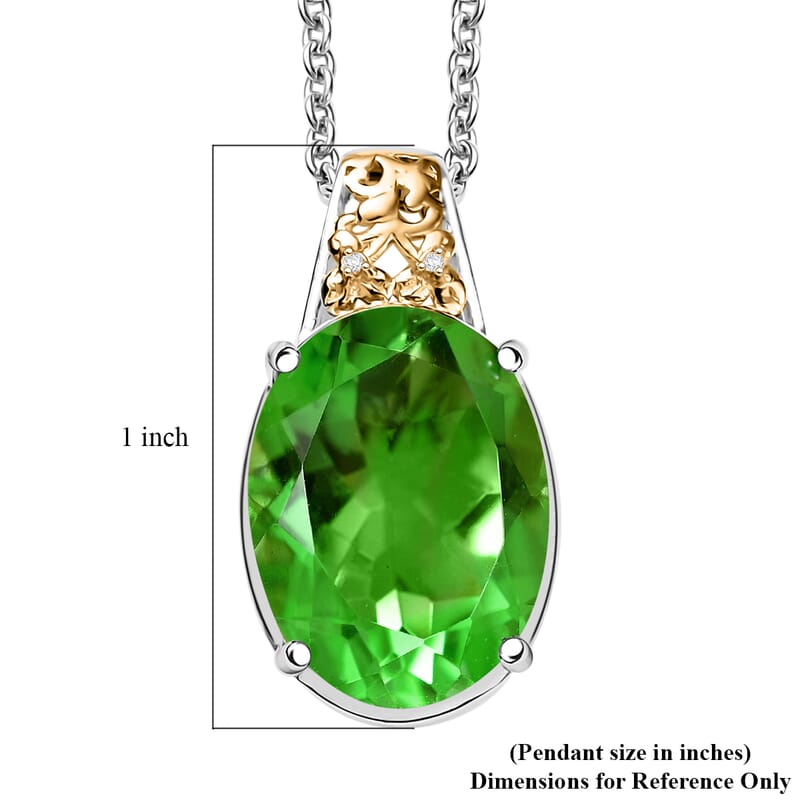 EverTrue Chartreuse Quartz and White Zircon 9.80 ctw Floral Pendant in 18K YG Plated and Platinum Bond with Stainless Steel Necklace 20 Inches