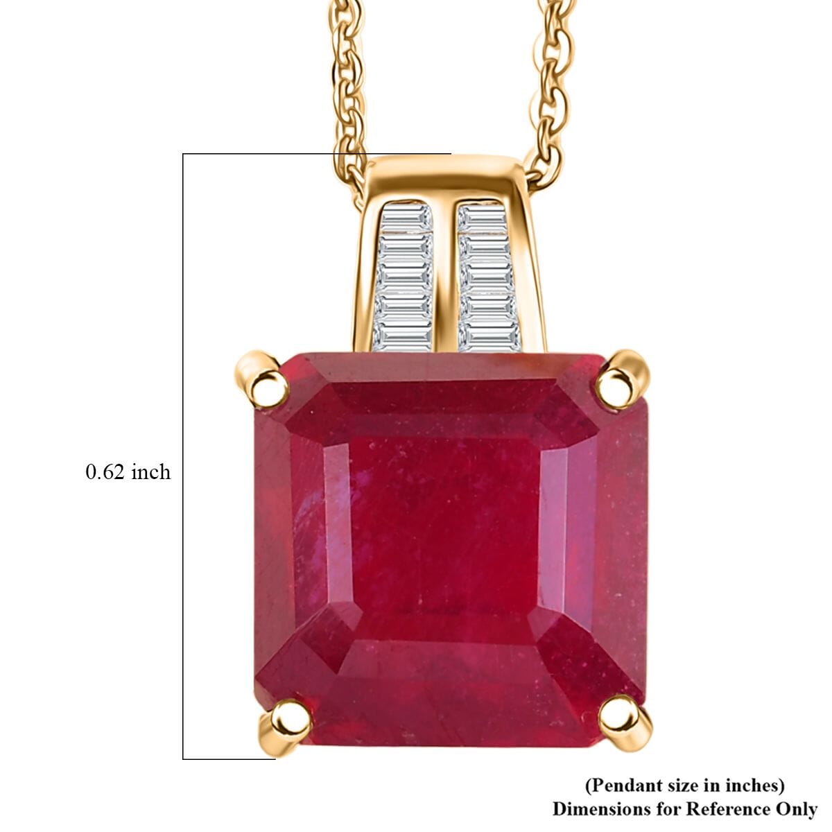 D'Joy Asscher Cut Niassa Ruby (FF) and Diamond 7.70 ctw Pendant Necklace 20 Inches in 18K Vermeil Yellow Gold Over Sterling Silver image number 6
