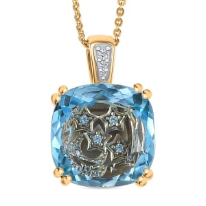 GP Celestial Dream Collection Sky Blue Topaz and White Zircon 8.85 ctw Pendant Necklace 20 Inches in 18K Vermeil Yellow Gold Over Sterling Silver