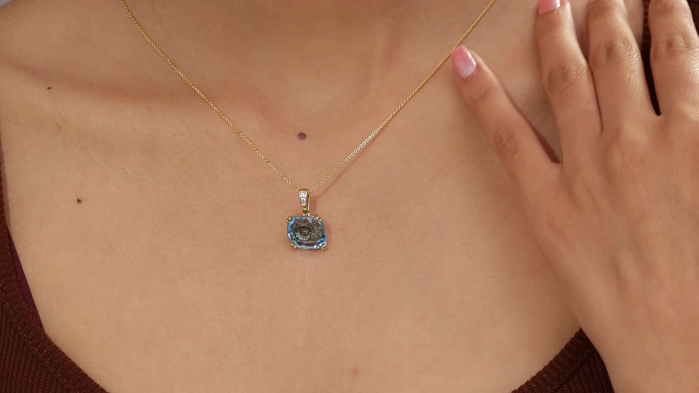 GP Celestial Dream Collection Sky Blue Topaz and White Zircon 8.85 ctw Pendant Necklace 20 Inches in 18K Vermeil Yellow Gold Over Sterling Silver