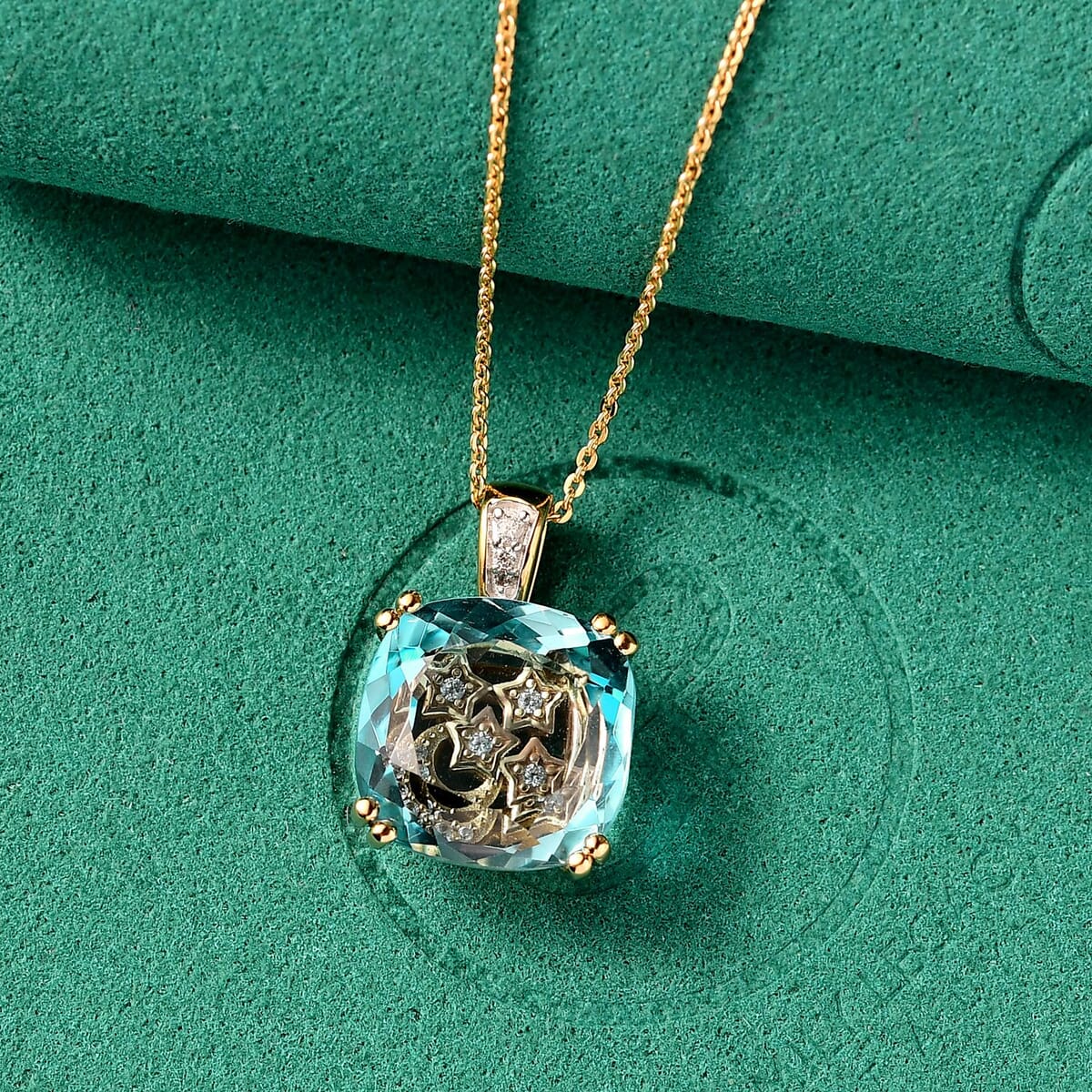 GP Celestial Dream Collection Sky Blue Topaz and White Zircon 8.85 ctw Pendant Necklace 20 Inches in 18K Vermeil Yellow Gold Over Sterling Silver image number 1