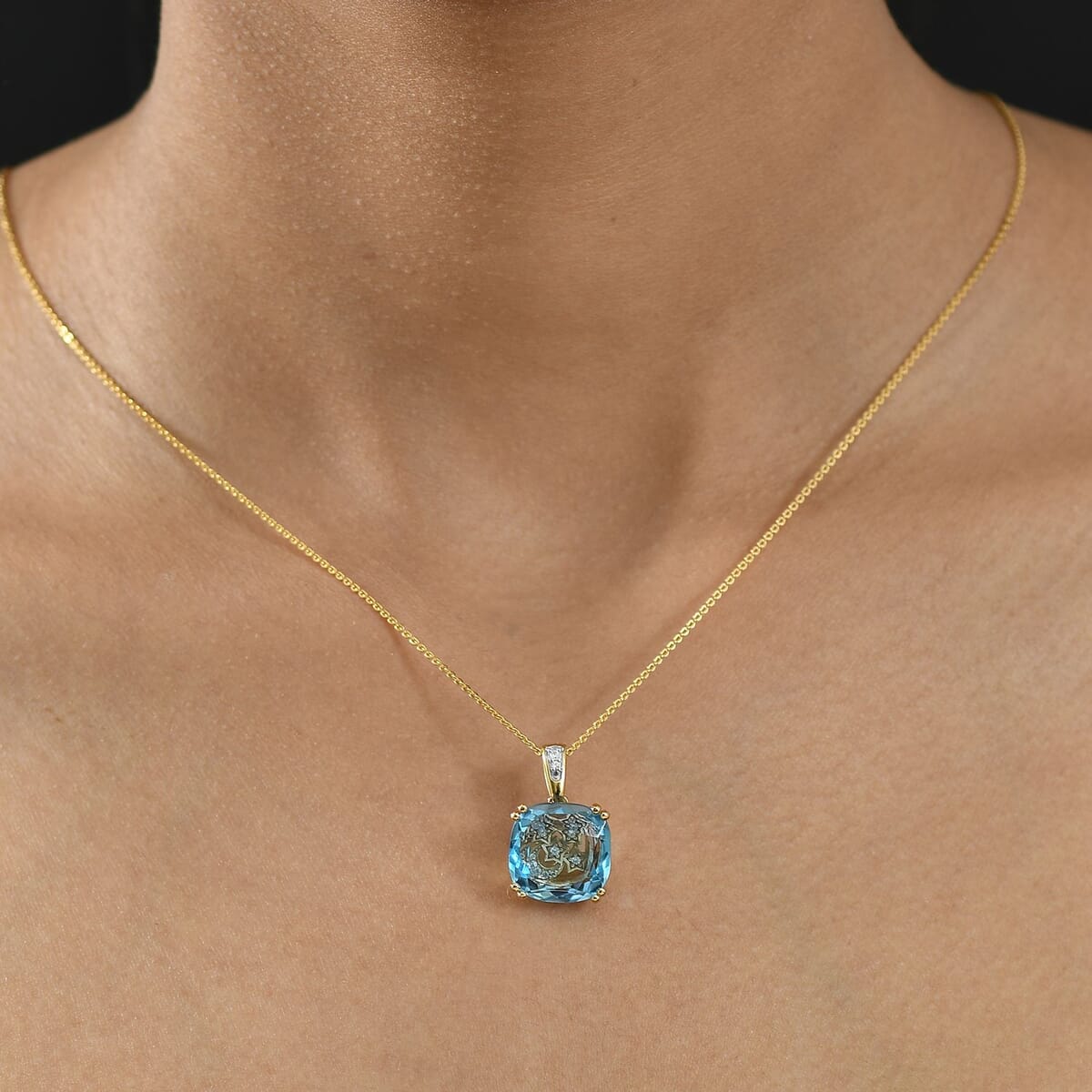 GP Celestial Dream Collection Sky Blue Topaz and White Zircon 8.85 ctw Pendant Necklace 20 Inches in 18K Vermeil Yellow Gold Over Sterling Silver image number 2