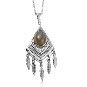 EverTrue Malagasy Labradorite 6.25 ctw Pendant Necklace 20 Inches in Stainless Steel 