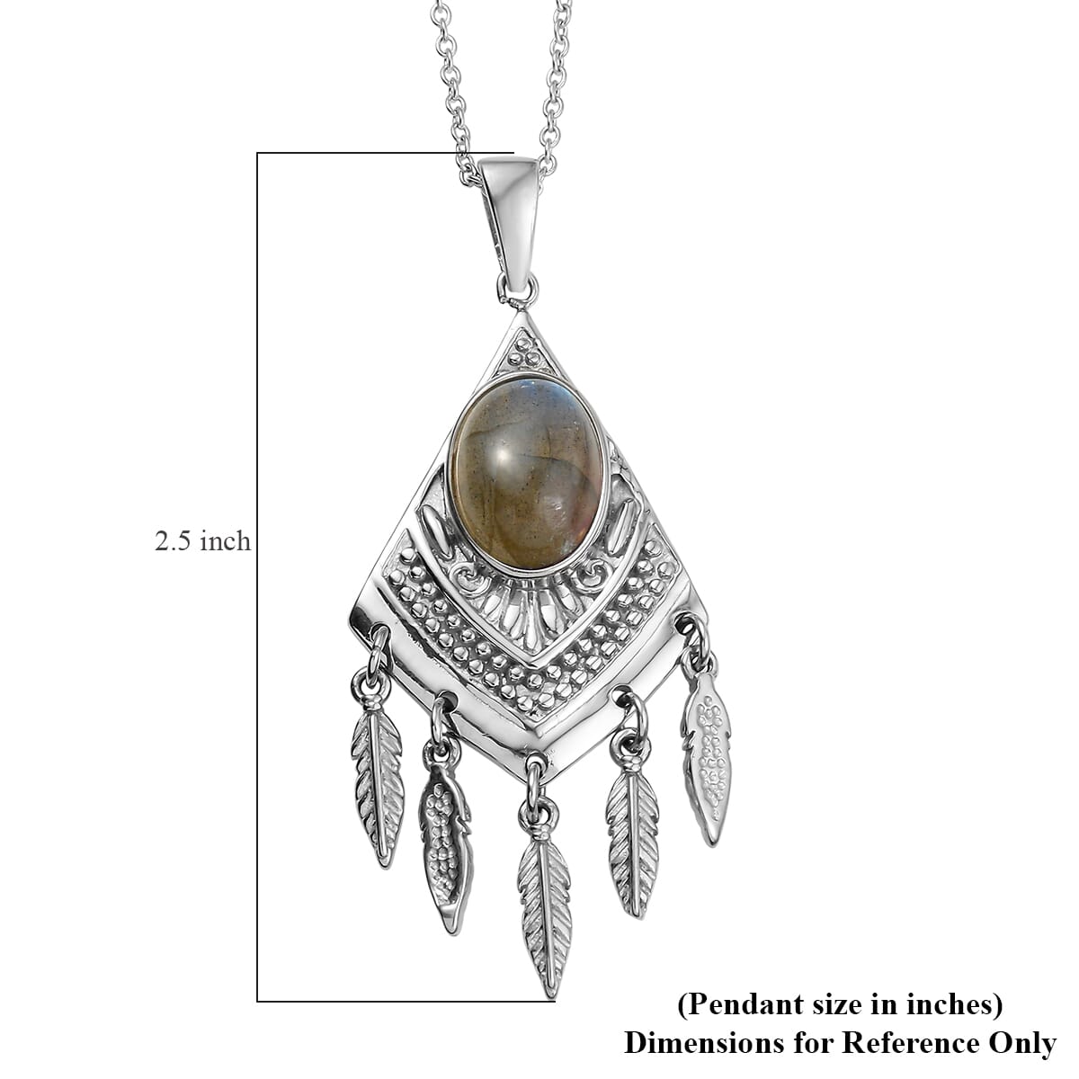 EverTrue Malagasy Labradorite 6.25 ctw Pendant Necklace 20 Inches in Stainless Steel  image number 6