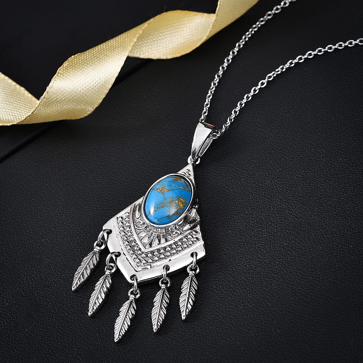 EverTrue Mojave Blue Turquoise 5.00 ctw Pendant Necklace 20 Inches in Stainless Steel  image number 1
