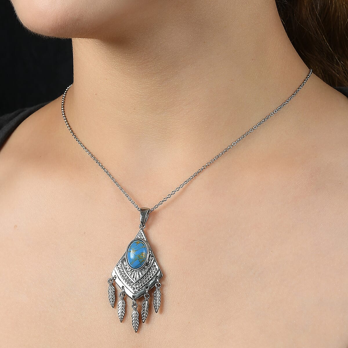 EverTrue Mojave Blue Turquoise 5.00 ctw Pendant Necklace 20 Inches in Stainless Steel  image number 2