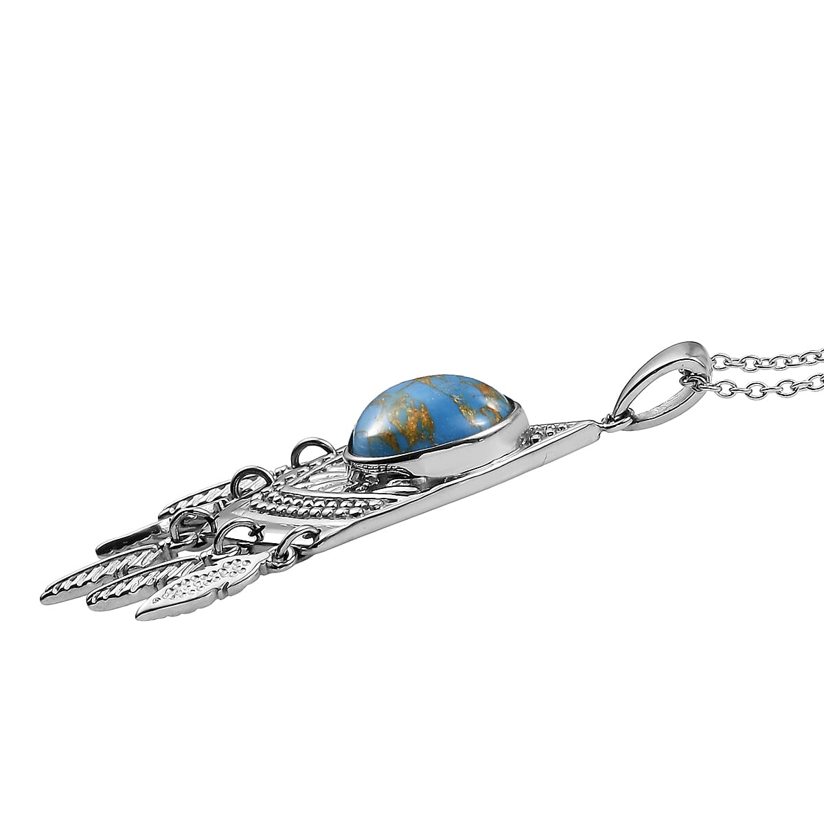 EverTrue Mojave Blue Turquoise 5.00 ctw Pendant Necklace 20 Inches in Stainless Steel  image number 3