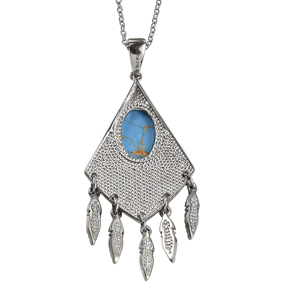EverTrue Mojave Blue Turquoise 5.00 ctw Pendant Necklace 20 Inches in Stainless Steel  image number 4