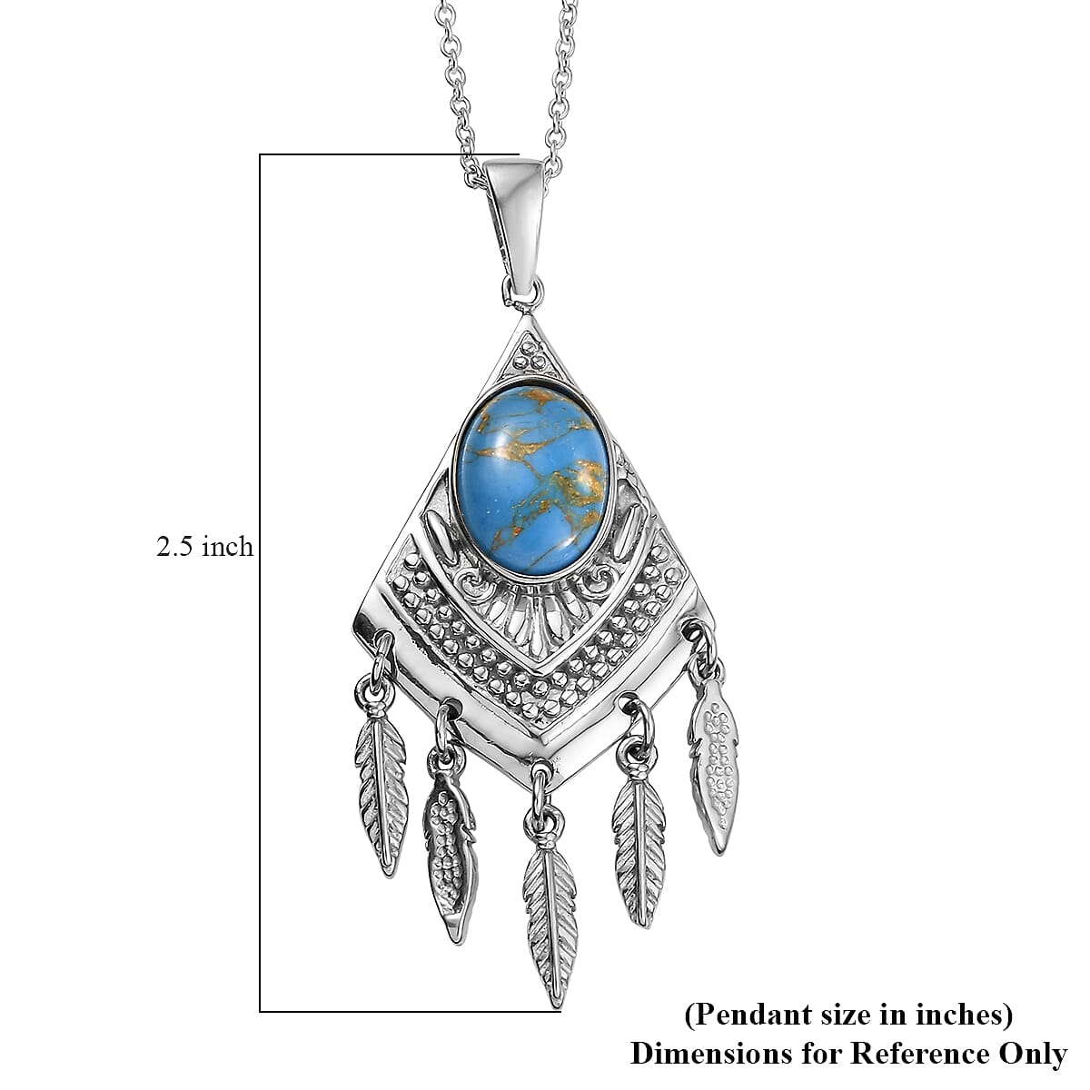 EverTrue Mojave Blue Turquoise 5.00 ctw Pendant Necklace 20 Inches in Stainless Steel  image number 6
