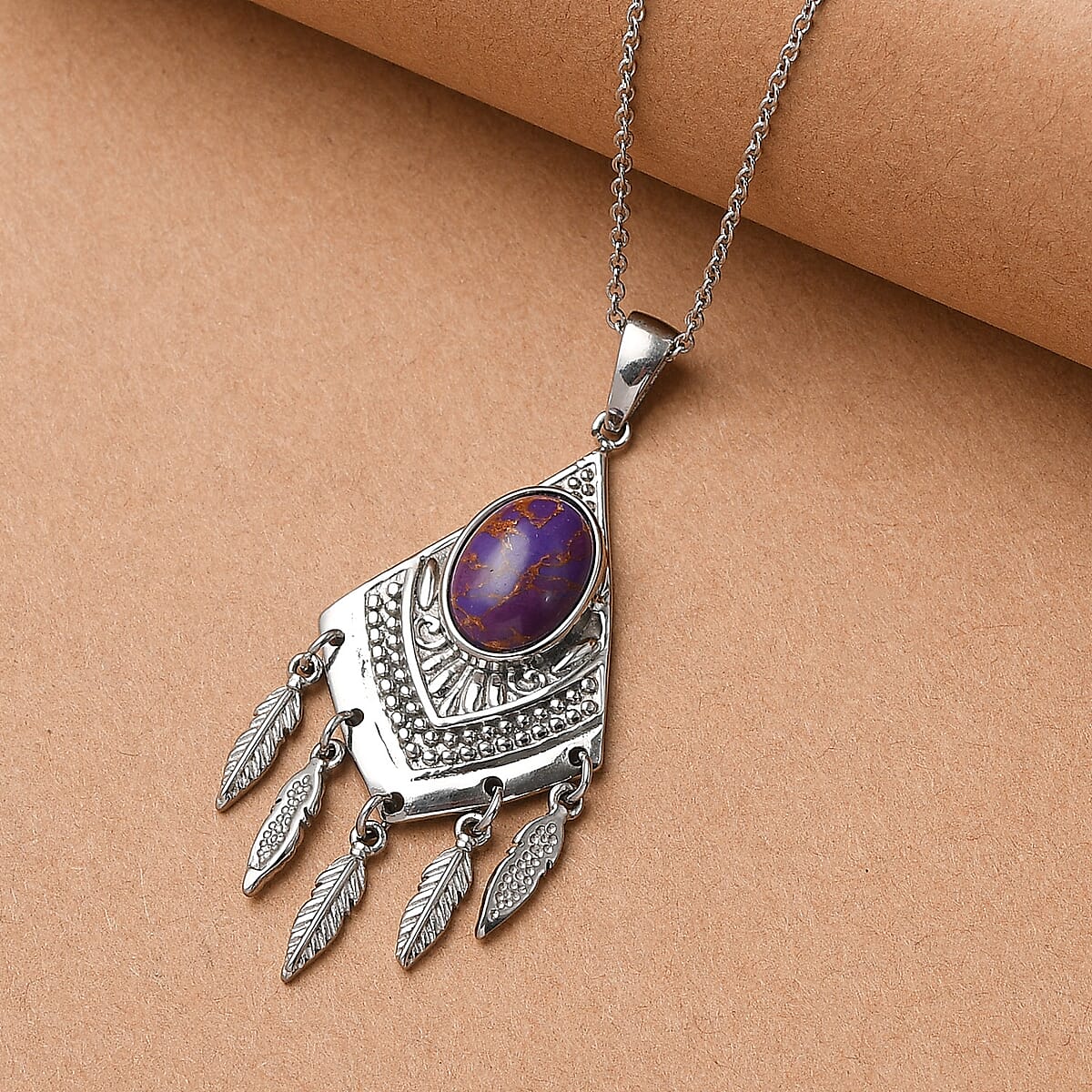 EverTrue Mojave Purple Turquoise 5.15 ctw Pendant Necklace 20 Inches in Stainless Steel  image number 1