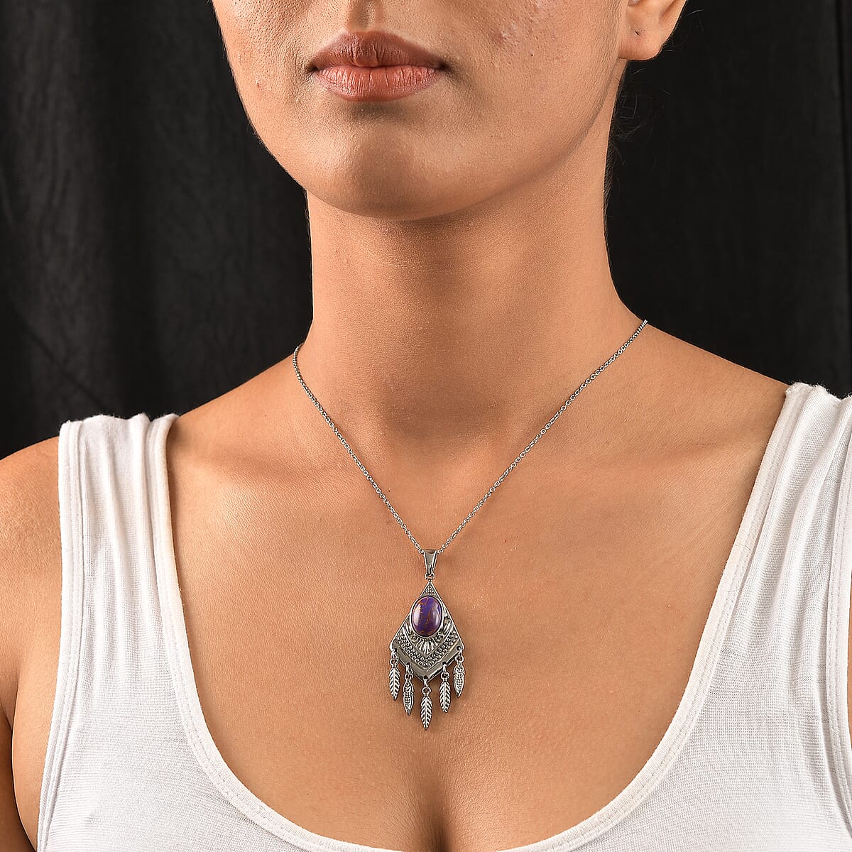 EverTrue Mojave Purple Turquoise 5.15 ctw Pendant Necklace 20 Inches in Stainless Steel  image number 2