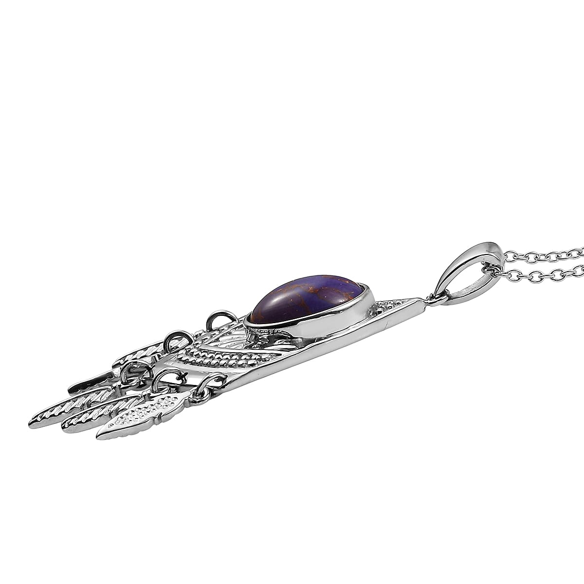 EverTrue Mojave Purple Turquoise 5.15 ctw Pendant Necklace 20 Inches in Stainless Steel  image number 3