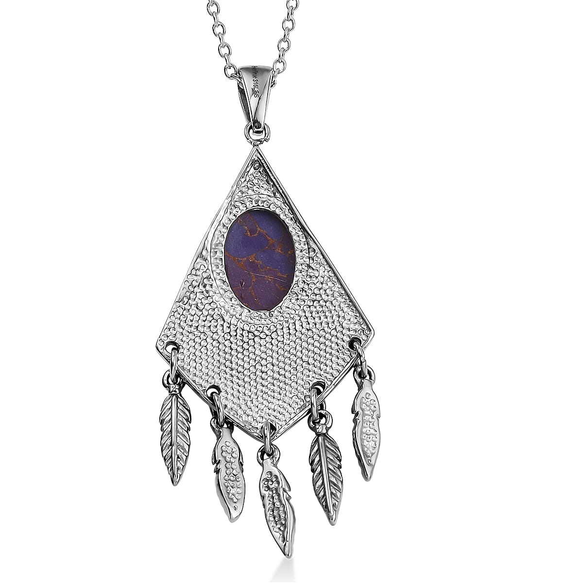 EverTrue Mojave Purple Turquoise 5.15 ctw Pendant Necklace 20 Inches in Stainless Steel  image number 4