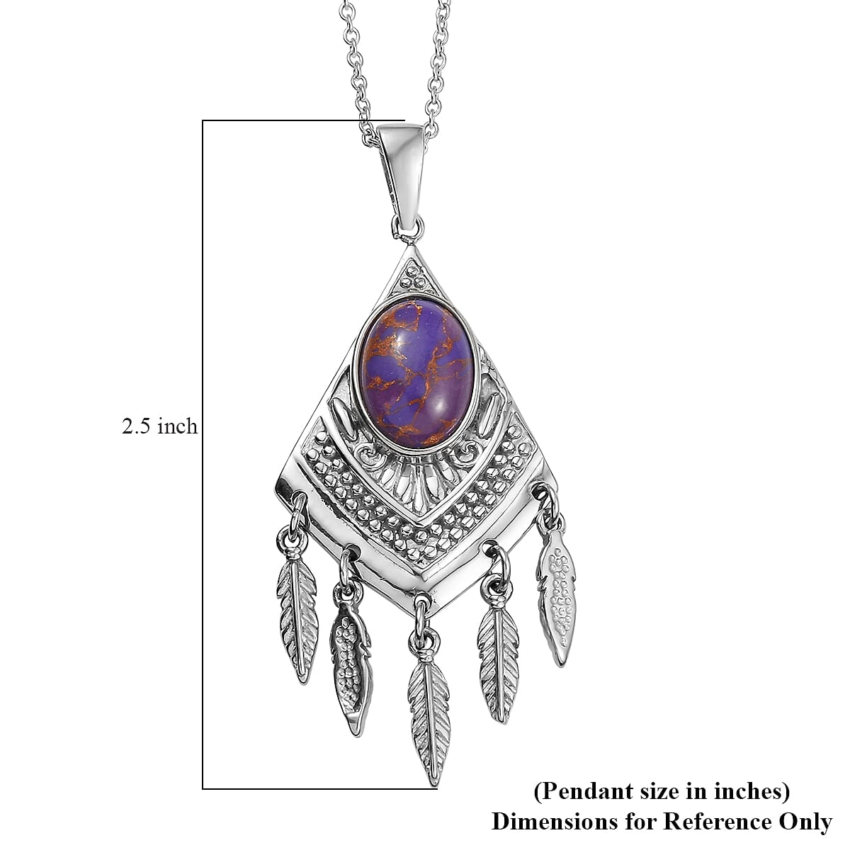 EverTrue Mojave Purple Turquoise 5.15 ctw Pendant Necklace 20 Inches in Stainless Steel  image number 6