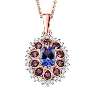 D’Joy Tanzanite and Multi Sapphire 1.25 ctw Pink Blue Lily Flower Pendant Necklace 20 Inches in 18K Vermeil Rose Gold Over Sterling Silver