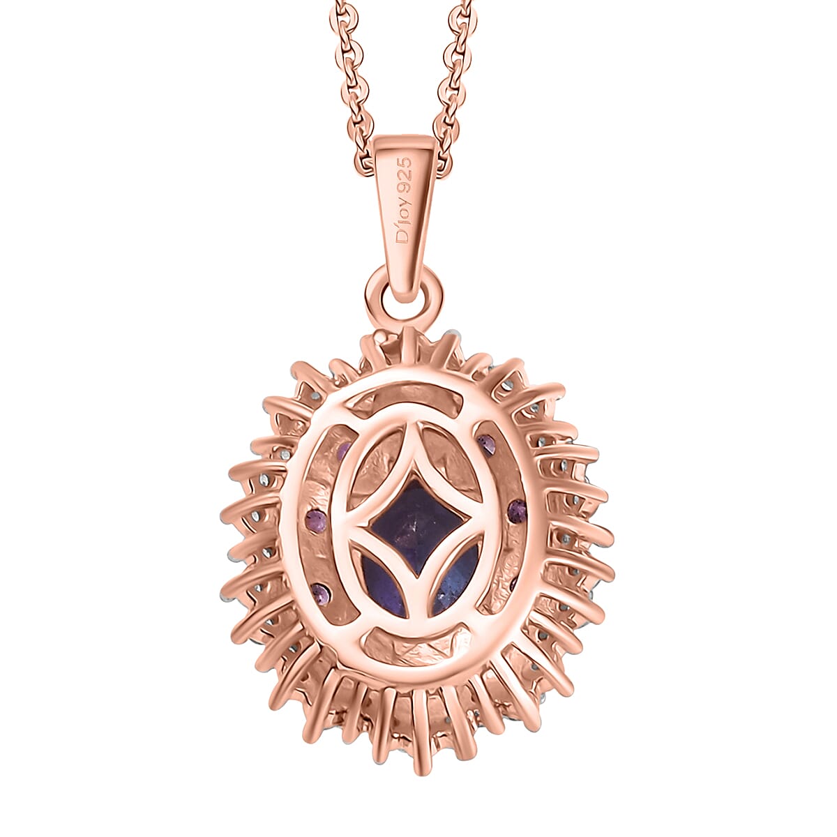 D'Joy Tanzanite and Multi Sapphire 1.25 ctw Pink Blue Lily Flower Pendant Necklace 20 Inches in 18K Vermeil Rose Gold Over Sterling Silver
