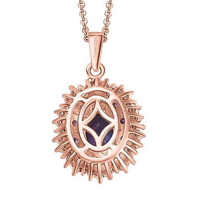 D'Joy Tanzanite and Multi Sapphire 1.25 ctw Pink Blue Lily Flower Pendant Necklace 20 Inches in 18K Vermeil Rose Gold Over Sterling Silver