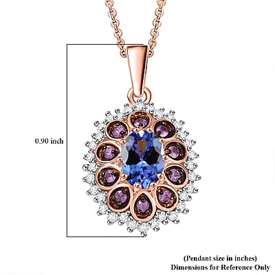 D'Joy Tanzanite and Multi Sapphire 1.25 ctw Pink Blue Lily Flower Pendant Necklace 20 Inches in 18K Vermeil Rose Gold Over Sterling Silver