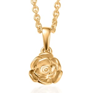 Rose Pendant in 18K Vermeil YG Over Sterling Silver with ION Plated YG Stainless Steel Chain 20 Inches