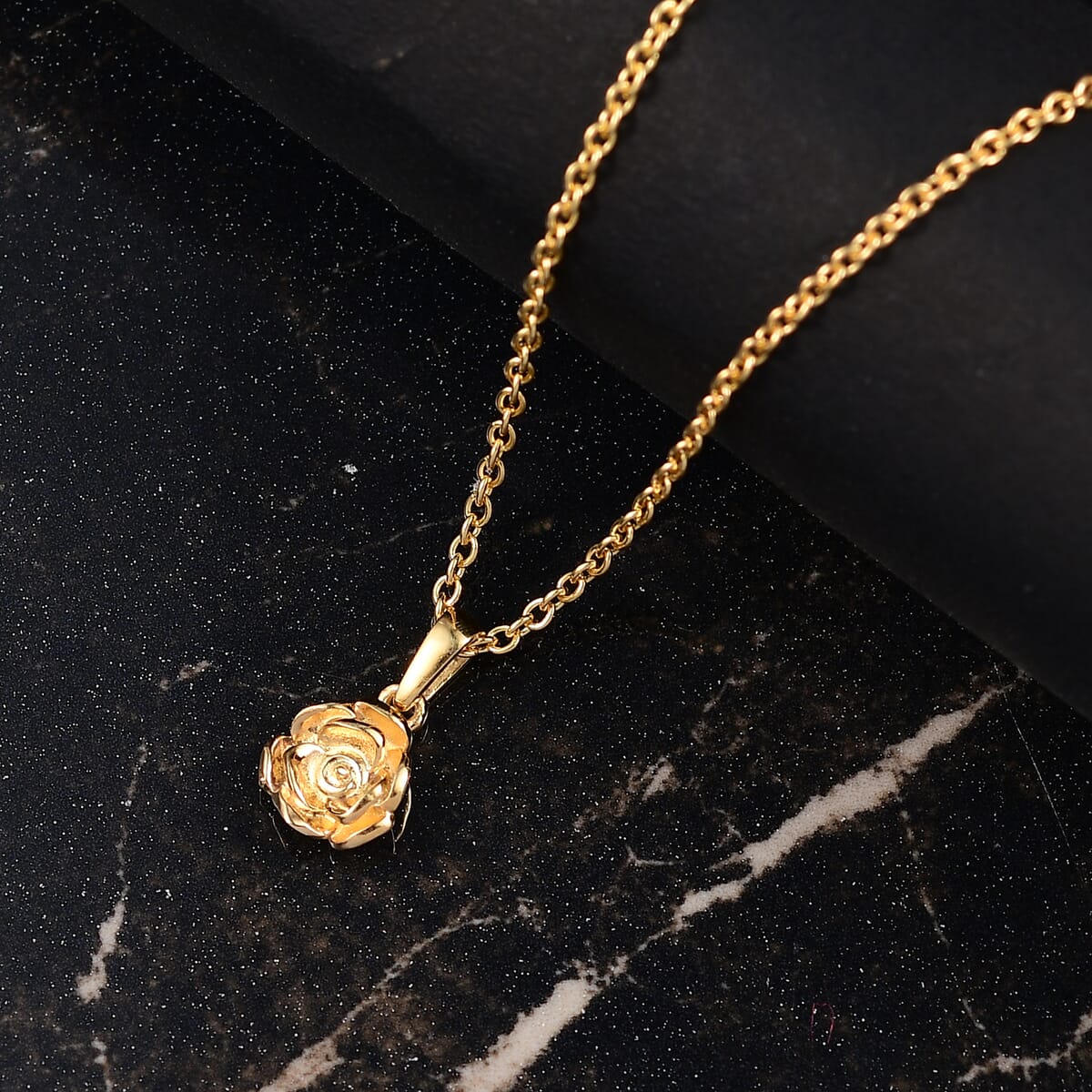Rose Pendant in 18K Vermeil YG Over Sterling Silver with ION Plated YG Stainless Steel Chain 20 Inches image number 1
