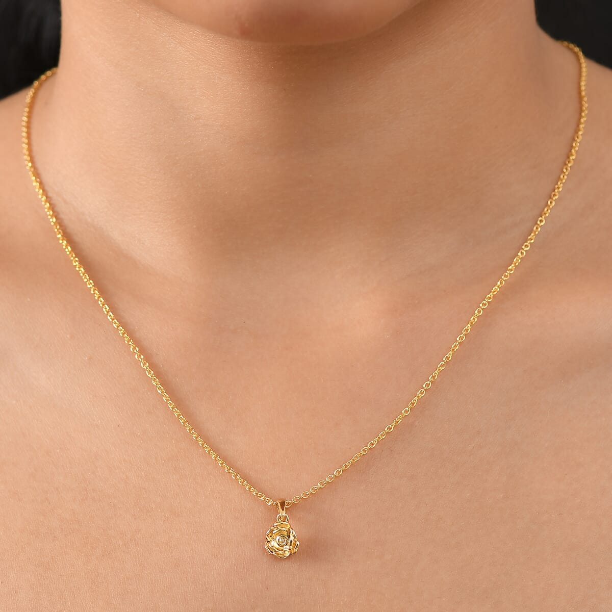 Rose Pendant in 18K Vermeil YG Over Sterling Silver with ION Plated YG Stainless Steel Chain 20 Inches image number 2