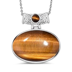 Tigers Eye Pendant 80.50 ctw Necklace (20 Inches) Stainless Steel