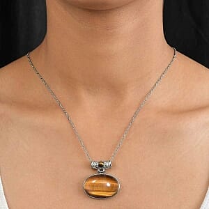 Tigers Eye Pendant 80.50 ctw Necklace (20 Inches) Stainless Steel