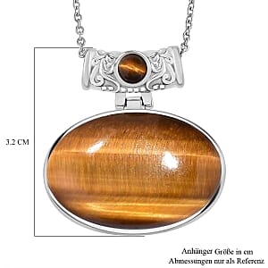 Tigers Eye Pendant 80.50 ctw Necklace (20 Inches) Stainless Steel