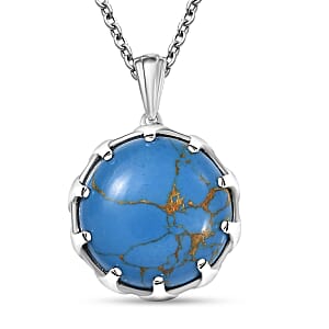 EverTrue Mojave Blue Turquoise 17.50 ctw Pendant Necklace in Stainless Steel 20 Inches