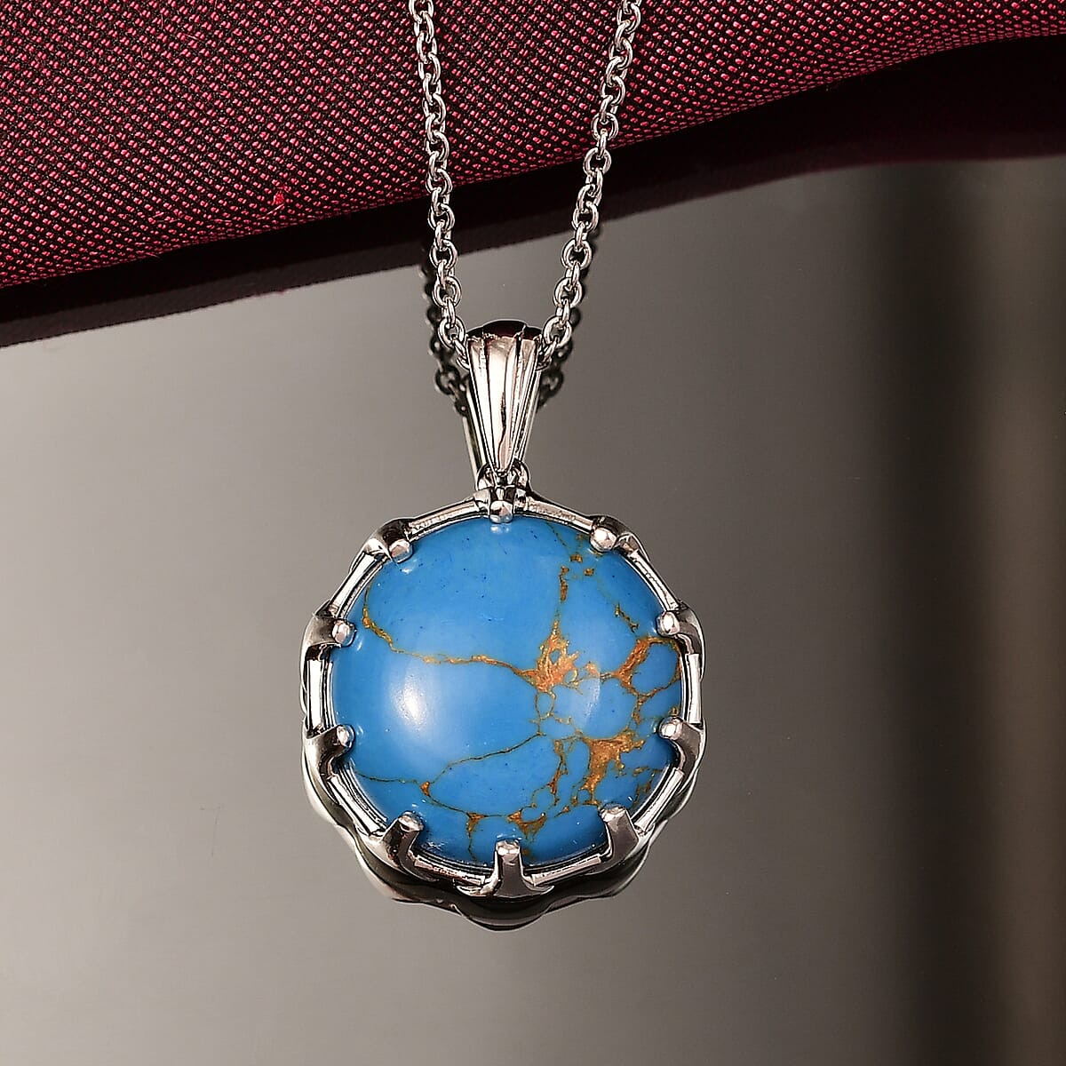 EverTrue Mojave Blue Turquoise 17.50 ctw Pendant Necklace in Stainless Steel 20 Inches image number 1