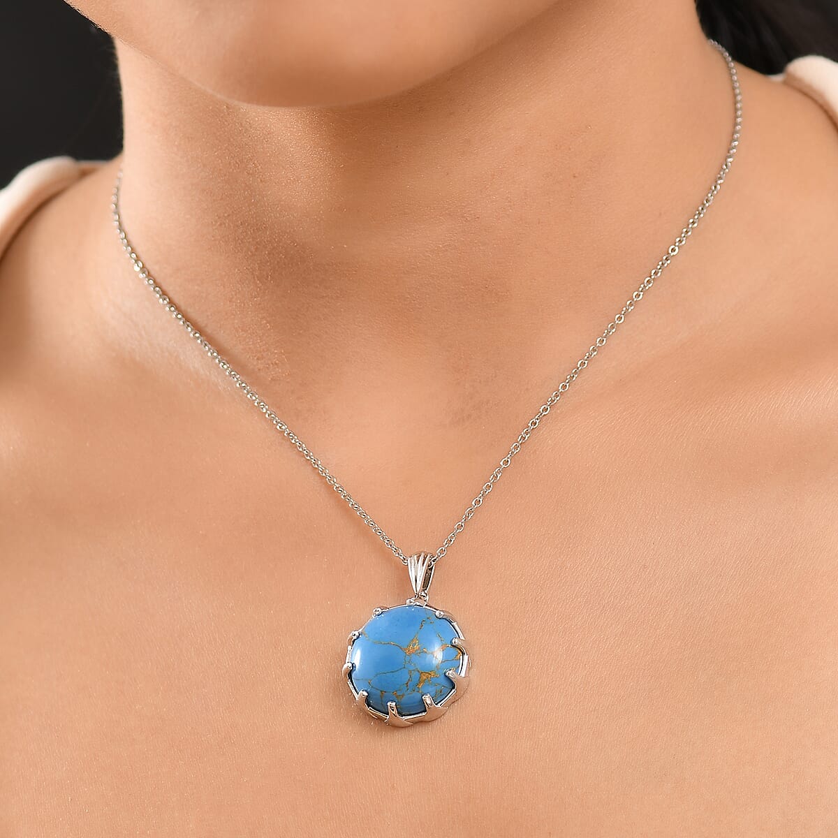 EverTrue Mojave Blue Turquoise 17.50 ctw Pendant Necklace in Stainless Steel 20 Inches image number 2