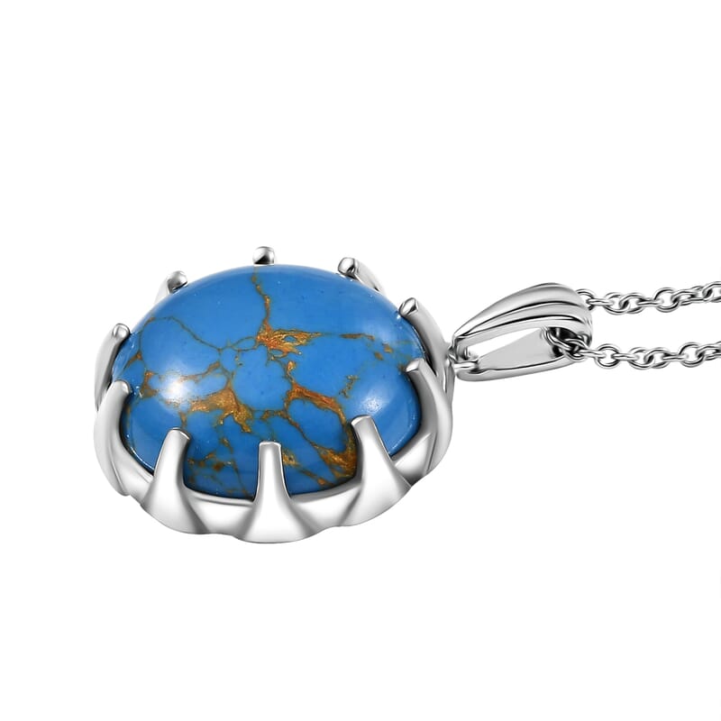 EverTrue Mojave Blue Turquoise 17.50 ctw Pendant in Platinum Bond with Stainless Steel Necklace 20 Inches