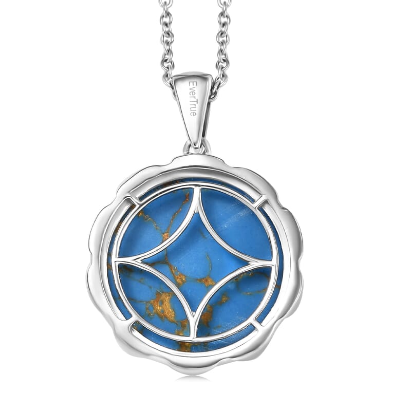 EverTrue Mojave Blue Turquoise 17.50 ctw Pendant in Platinum Bond with Stainless Steel Necklace 20 Inches