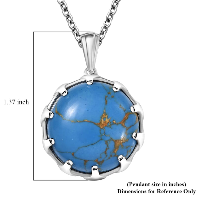 EverTrue Mojave Blue Turquoise 17.50 ctw Pendant in Platinum Bond with Stainless Steel Necklace 20 Inches
