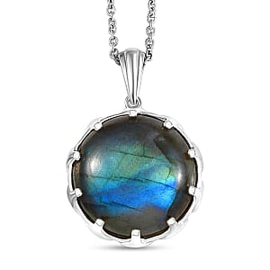 EverTrue Malagasy Labradorite 22.25 ctw Pendant in Platinum Bond with Stainless Steel Necklace 20 Inches